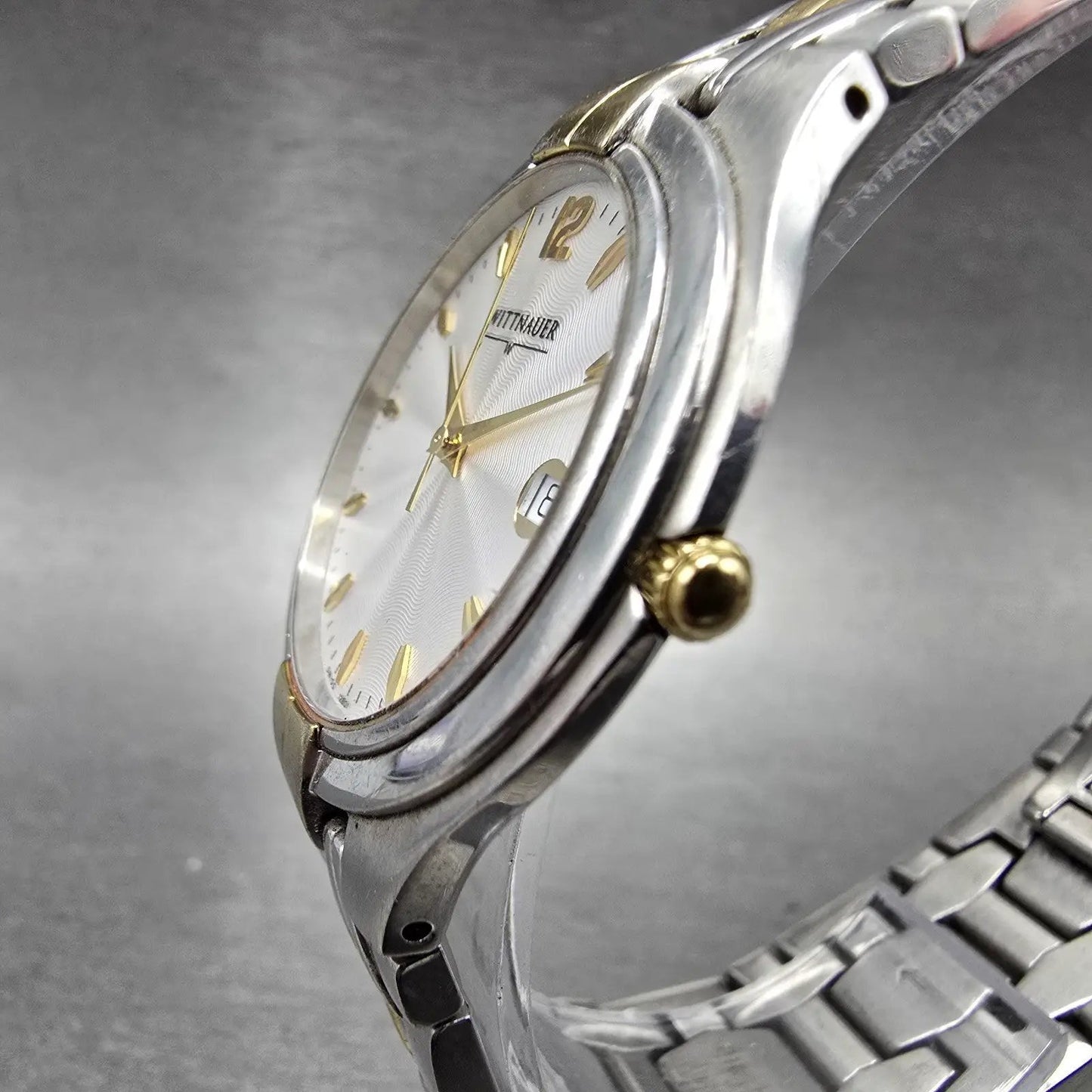 Wittnauer Watch Men 35mm White Dial Two Tone Date Round 12B01 New Battery2