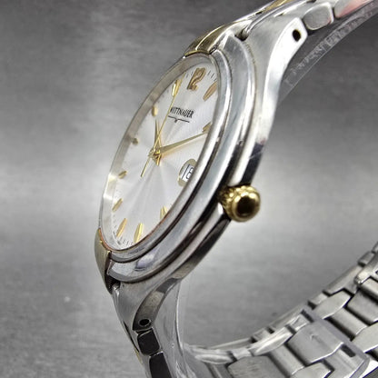 Wittnauer Watch Men 35mm White Dial Two Tone Date Round 12B01 New Battery2