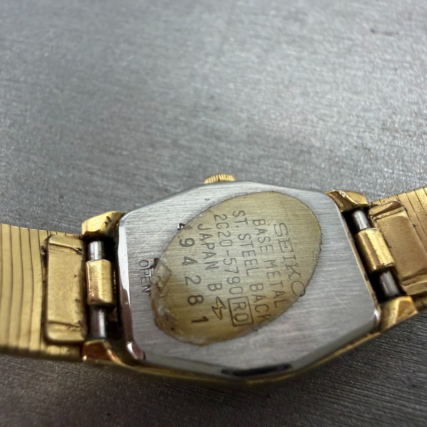 Seiko Watch Women 18mm Gold Dial Gold Tone Hexagon 2C20-5790 New Battery KL99