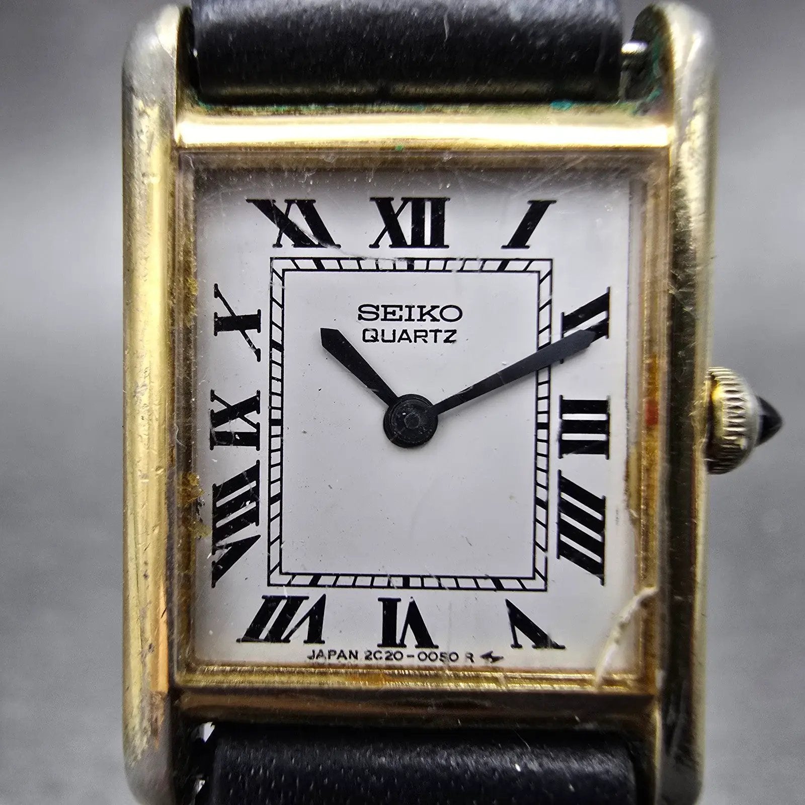 Seiko Tank Watch Women 18mm White Dial Gold Tone Rectangle 2C20-5019 New Battery1