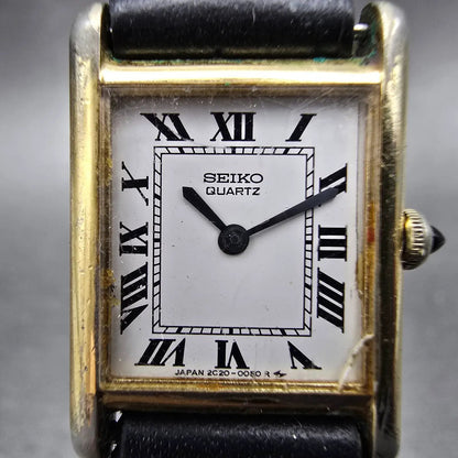 Seiko Tank Watch Women 18mm White Dial Gold Tone Rectangle 2C20-5019 New Battery1