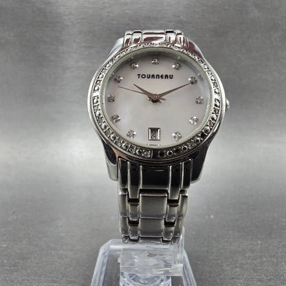 Tourneau Watch Women 28mm MOP Dial Silver Tone Date Round New Battery Honda5