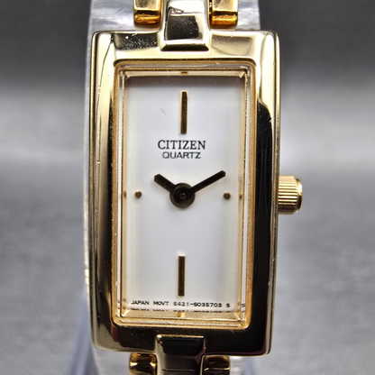 Citizen Watch Women 14mm White Dial Gold Rectangle 5421-S002869 New Battery1