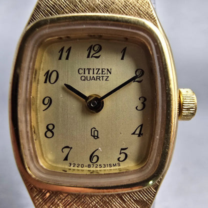 Citizen CQ Watch Women 17mm Gold Dial Gold Tone Rectangle 3220-891449 New Batt1