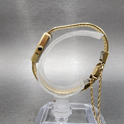 Seiko Tank Watch Women 14mm Champagne Dial Gold Tone 13205409 New Battery6