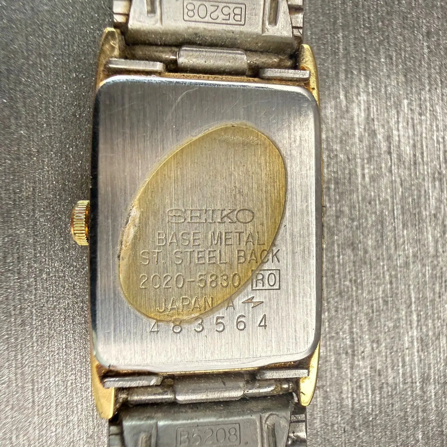 Seiko Watch Women 17mm Gold Dial Gold Tone Rectangle 2C20-5830 New Battery VTG10