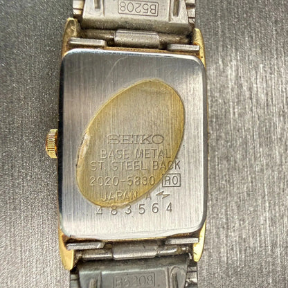 Seiko Watch Women 17mm Gold Dial Gold Tone Rectangle 2C20-5830 New Battery VTG10