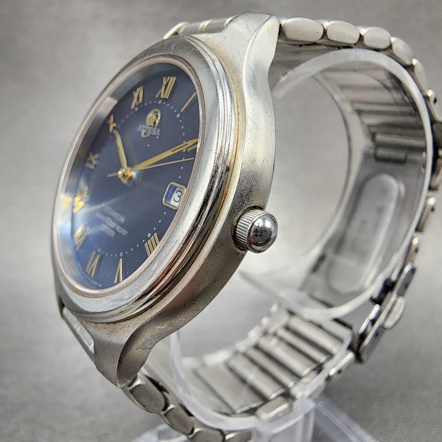 Citizen Attesa EcoDrive Watch Men 36mm Blue Dial Titanium A114H08282 Date Runs2