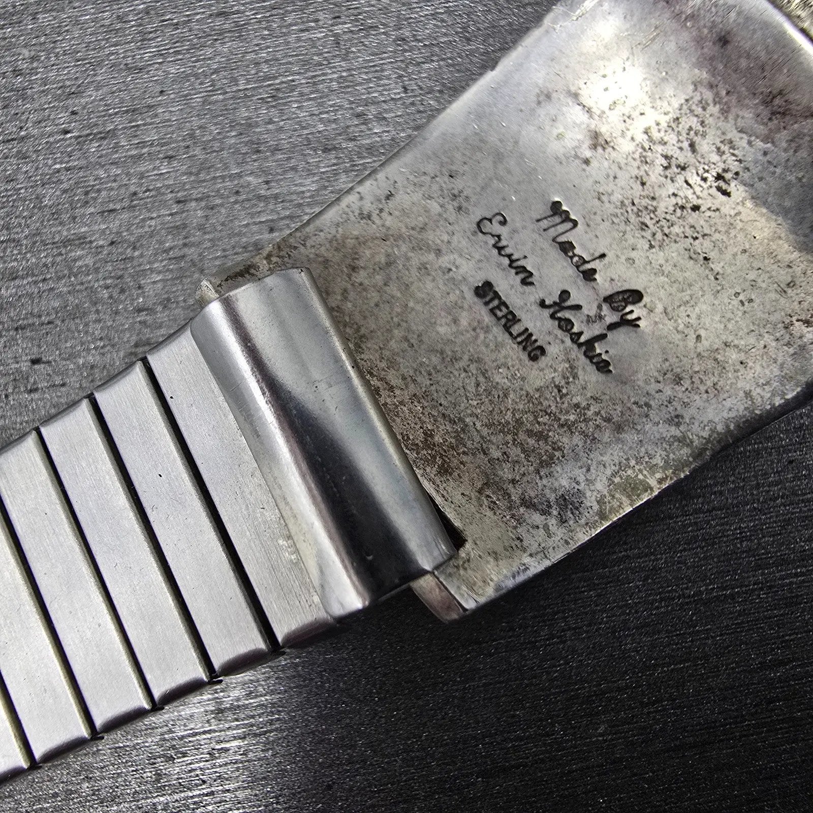 Navajo Sterling Silver Watch Band Tips 17mm Lizard Design Stretch Band VTG12