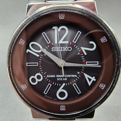 Seiko Lukia Solar Watch Women 30mm Brown Dial Silver Tone Atomic Round PARTS!!!!2