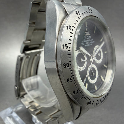 Elgin Watch Men 39mm Black Dial Silver Tone Round Daydate FK-345 New Battery3