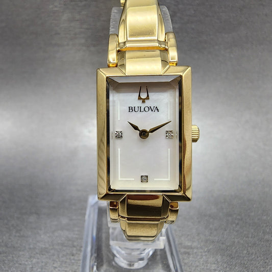 Bulova Tank Watch Women 18mm MOP Dial Gold Tone Diamond Accents New Battery0