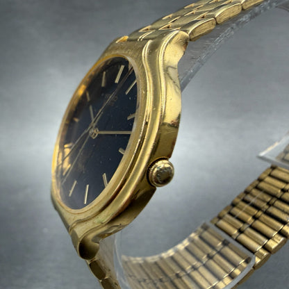 Seiko SX Watch Men 34mm Black Dial Gold Tone Round Vinatge V701-6K00 New Battery2