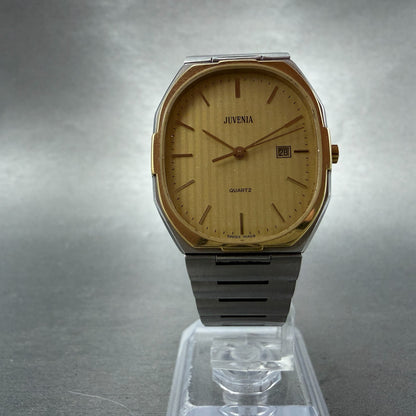Juvenia Watch Men 28mm Champagne Dial Two Tone Date Oval U-1007 New Battery5