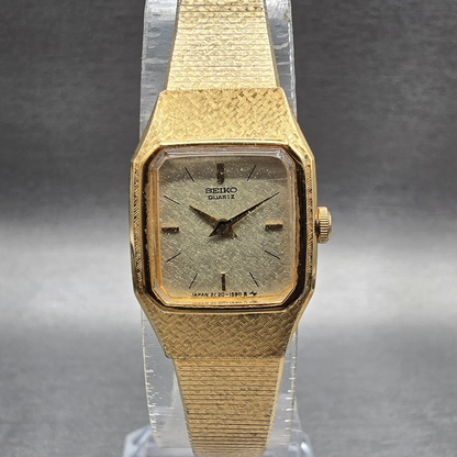 Seiko Watch Women 17mm Champagne Dial Gold Tone Rectangle 2C20-5789 New Battery0