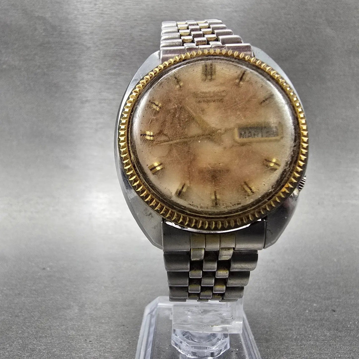 Seiko Automatic DX Watch Men 36mm Silver Dial Two Tone Daydate 6106-7047 PARTS6
