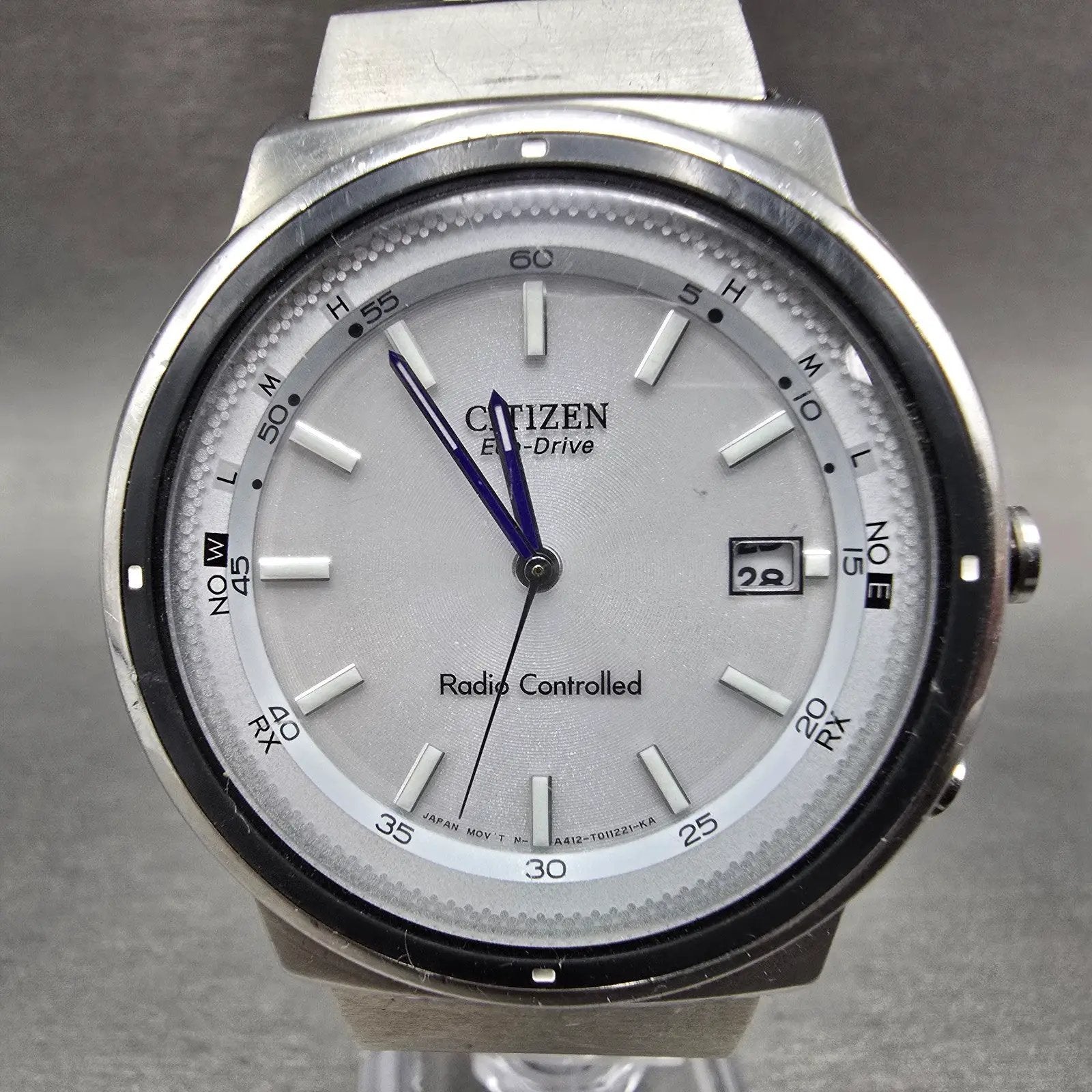 Citizen Eco-Drive Watch Men 42mm White Dial Silver Tone Atomic Date READ!!!!0