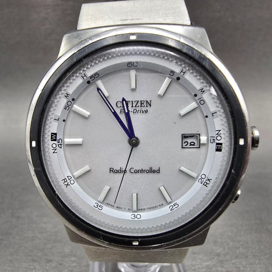Citizen Eco-Drive Watch Men 42mm White Dial Silver Tone Atomic Date READ!!!!0