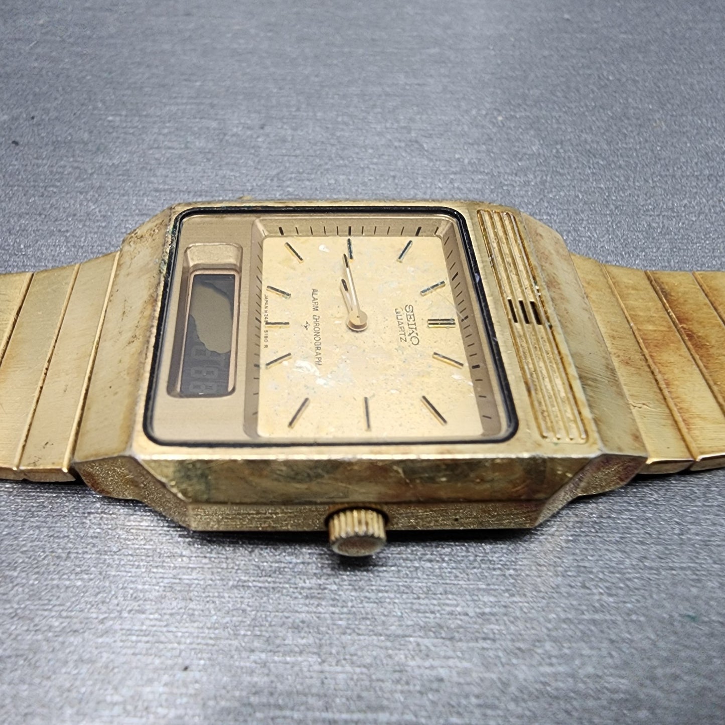 Seiko Analog Digital Watch Men 29mm Champagne Dial Gold Tone H2495149 PARTS4