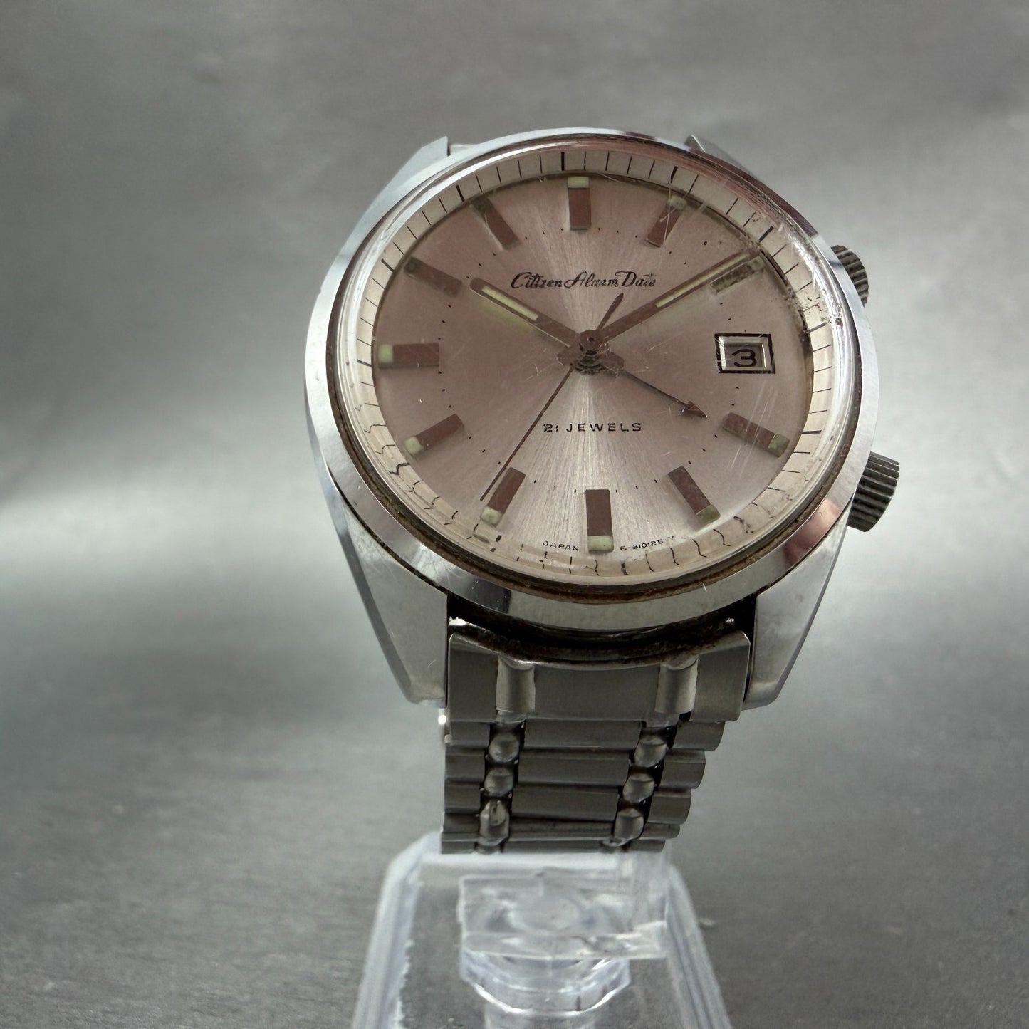 Citizen Alarm Date Watch Men 37mm White Dial Silver Tone Manual Wind 21 J PARTS7