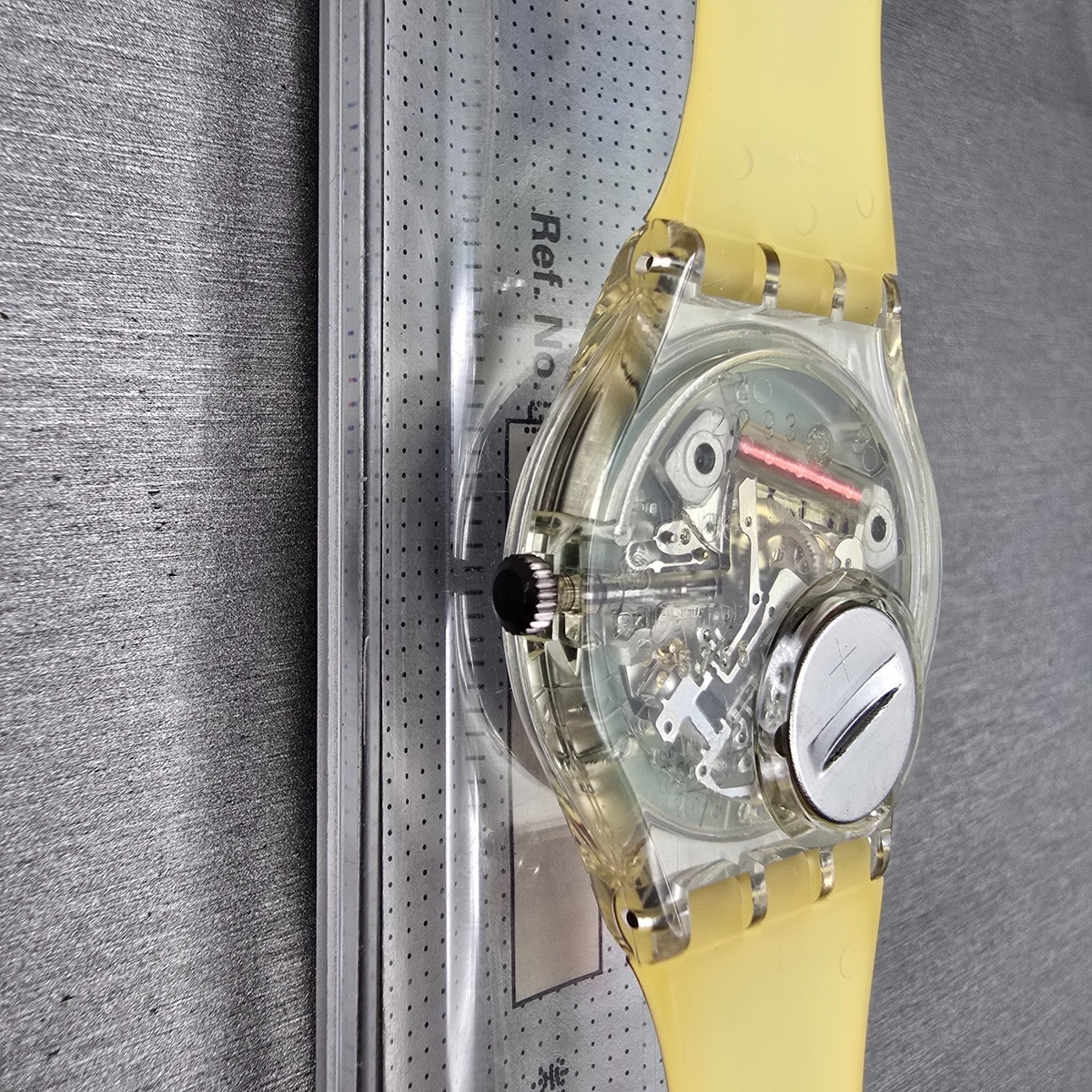 Swatch Gruau Watch Men 34mm Blue Dial Clear Case GK147 New Battery NOS12