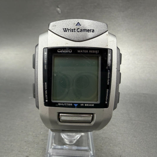 Casio Wrist Camera Watch Men 40mm LCD Dial Silver Tone Rectangle WQV-1 PARTS0