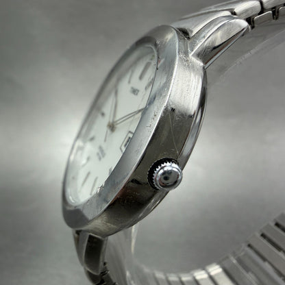 Timex Easy Reader Watch Men 37mm White Dial Silver Tone Date New Battery2