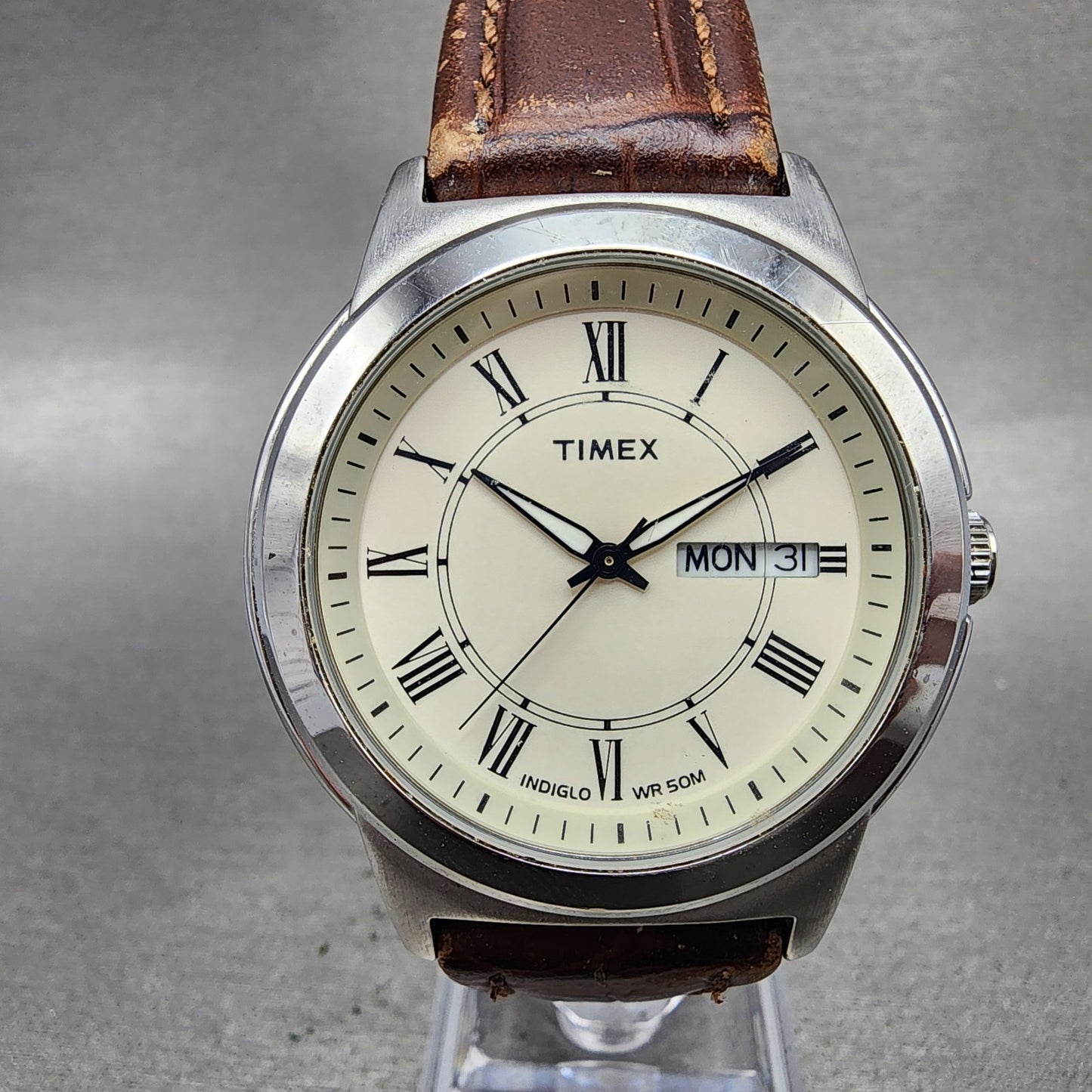 Timex Easy Reader Watch Men 40mm White Dial Silver Tone Daydate Round New Batt0