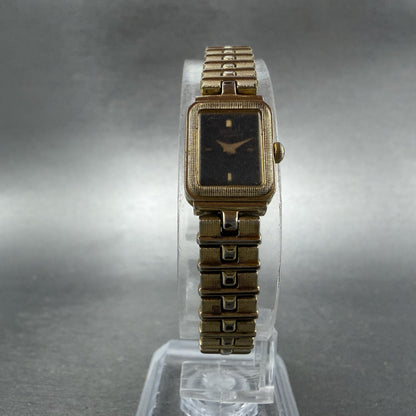 Seiko Tank Watch Women 13mm Black Dial Gold Tone Rectangle 1e20-5689 New Battery5