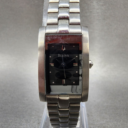 Bulova Tank Watch Women 18mm Black Dial Silver Tone Rectangle 96L37 New Battery0