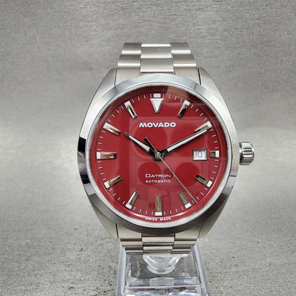 Movado Datron Watch Men 40mm Red Dial Silver Tone Date Automatic Round 36501941