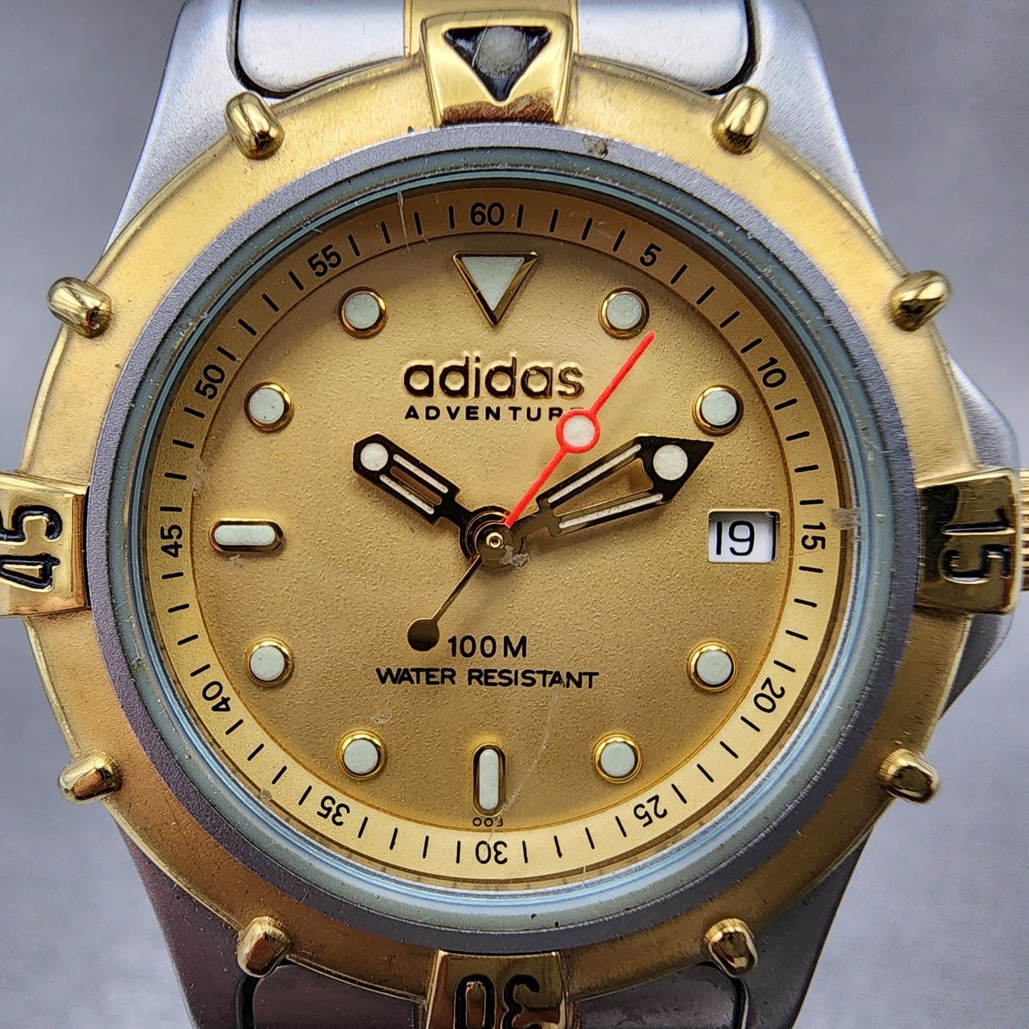 Adidas Adventure Dive Watch Women 29mm Gold Dial Two Tone Date Round New Battery1