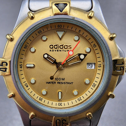 Adidas Adventure Dive Watch Women 29mm Gold Dial Two Tone Date Round New Battery1