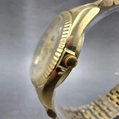Timex President Watch Men 35mm Chamapgne Dial Gold Tone Daydate READ!!! New Batt3