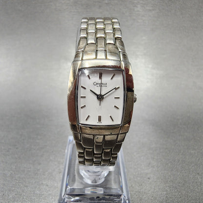 Caravelle Bulova Watch Women 20mm White Dial Silver Tone Rectangle 43L48 NewBatt
