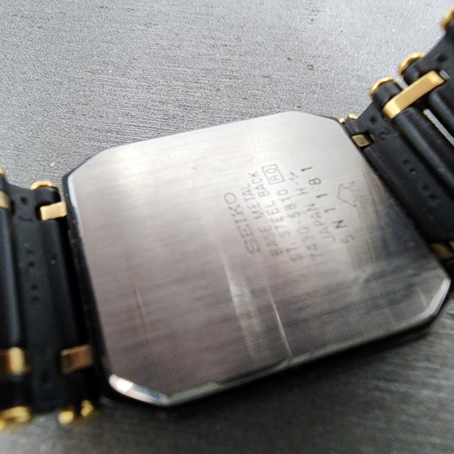 Seiko Tank Watch Men 24mm Black DIal Black & Gold Tone Octagon 7430-5810 PARTS