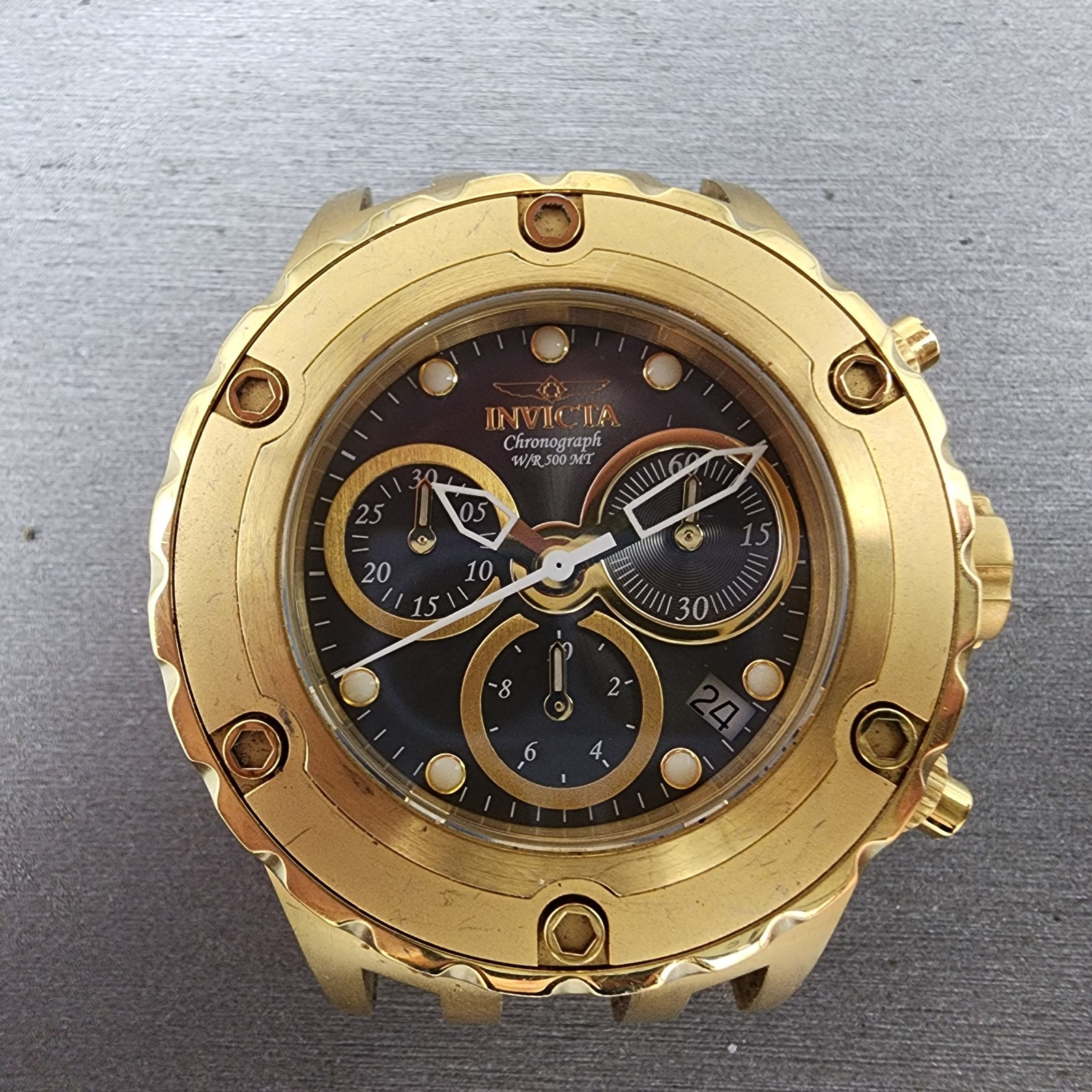 Invicta Subaqua Chronograph Watch Women 40mm Black Dial Gold Tone Date New Batt1