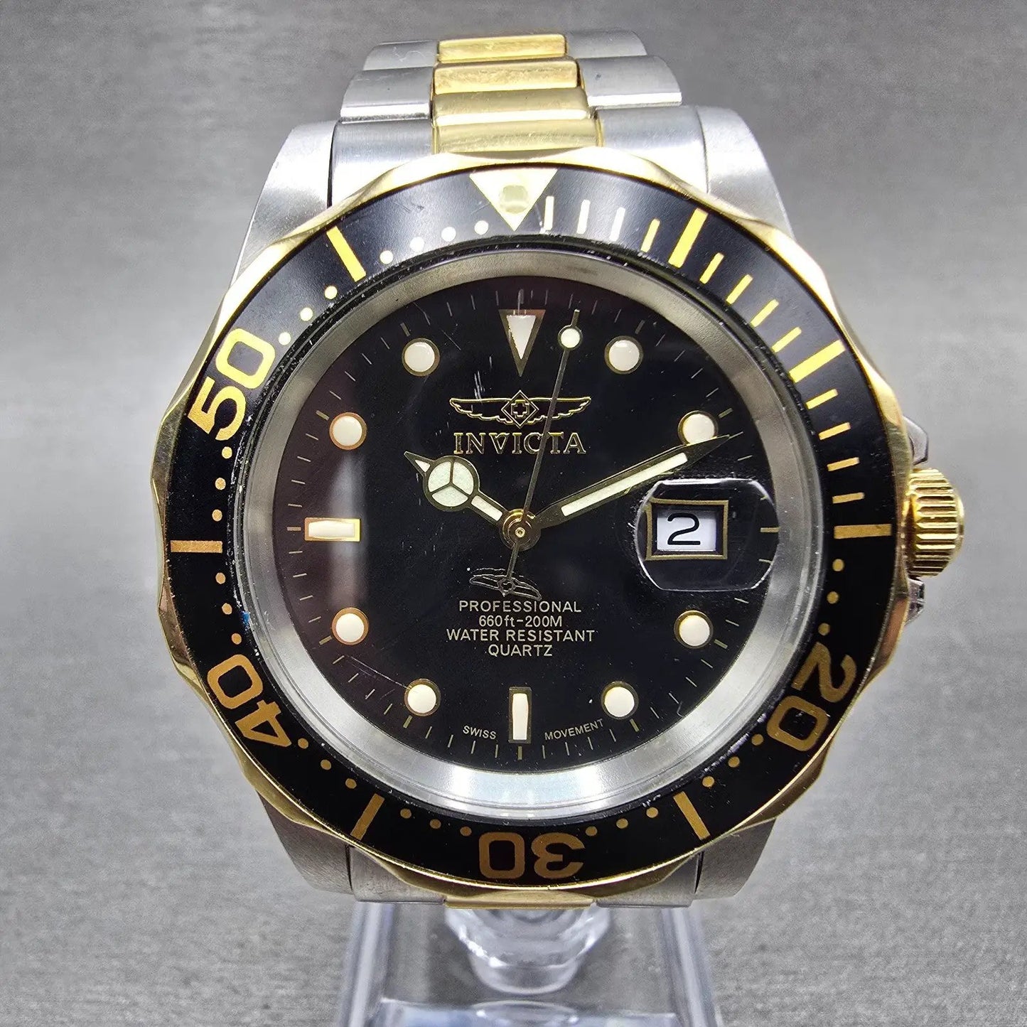 Invicta Pro Diver Watch Men 40mm Black Dial Two Tone Date Round 9309A NewBattery0
