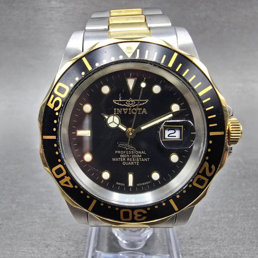 Invicta Pro Diver Watch Men 40mm Black Dial Two Tone Date Round 9309A NewBattery0