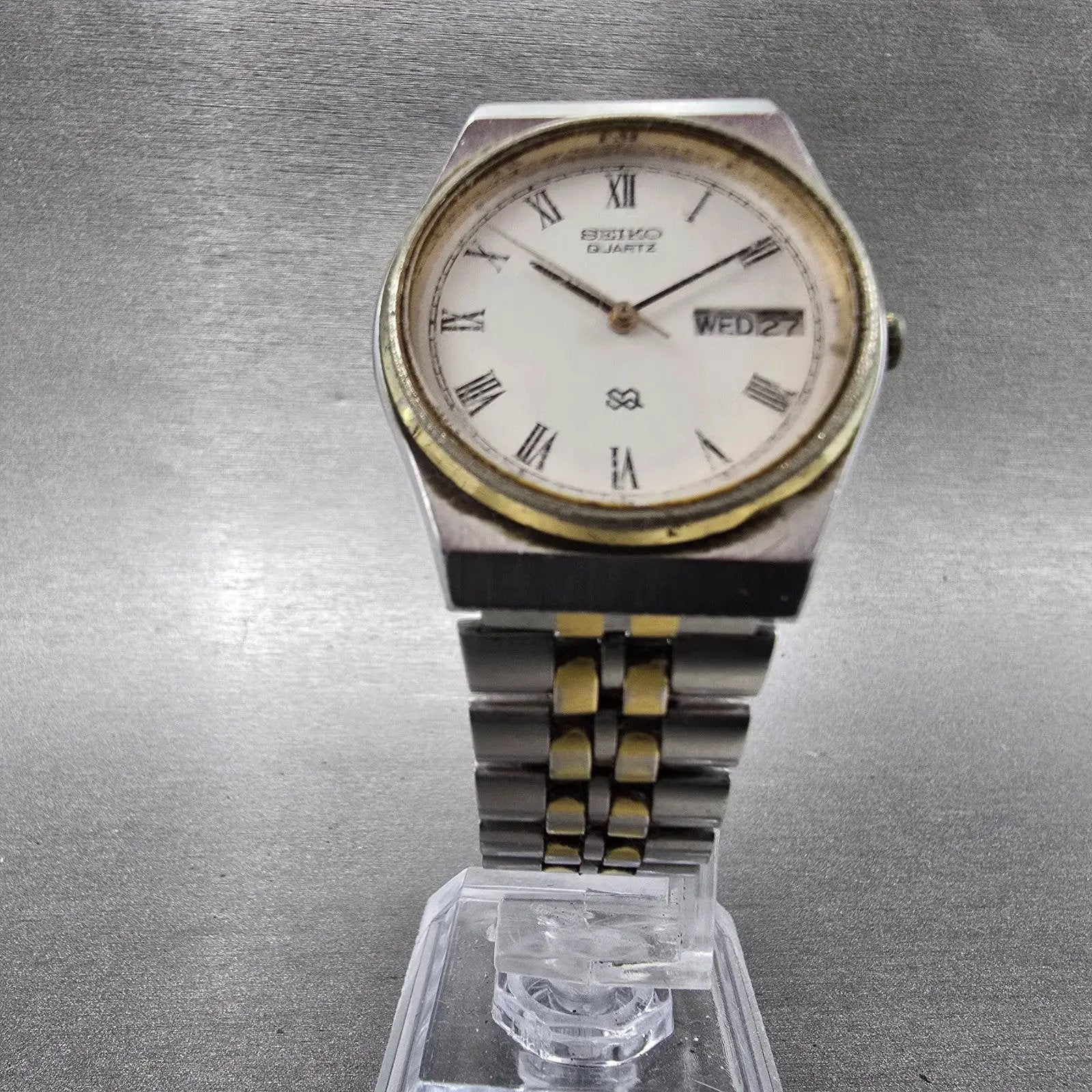 Seiko SQ Watch Men 31mm White Dial Two Tone Daydate Round 8C23-6020 PARTS6