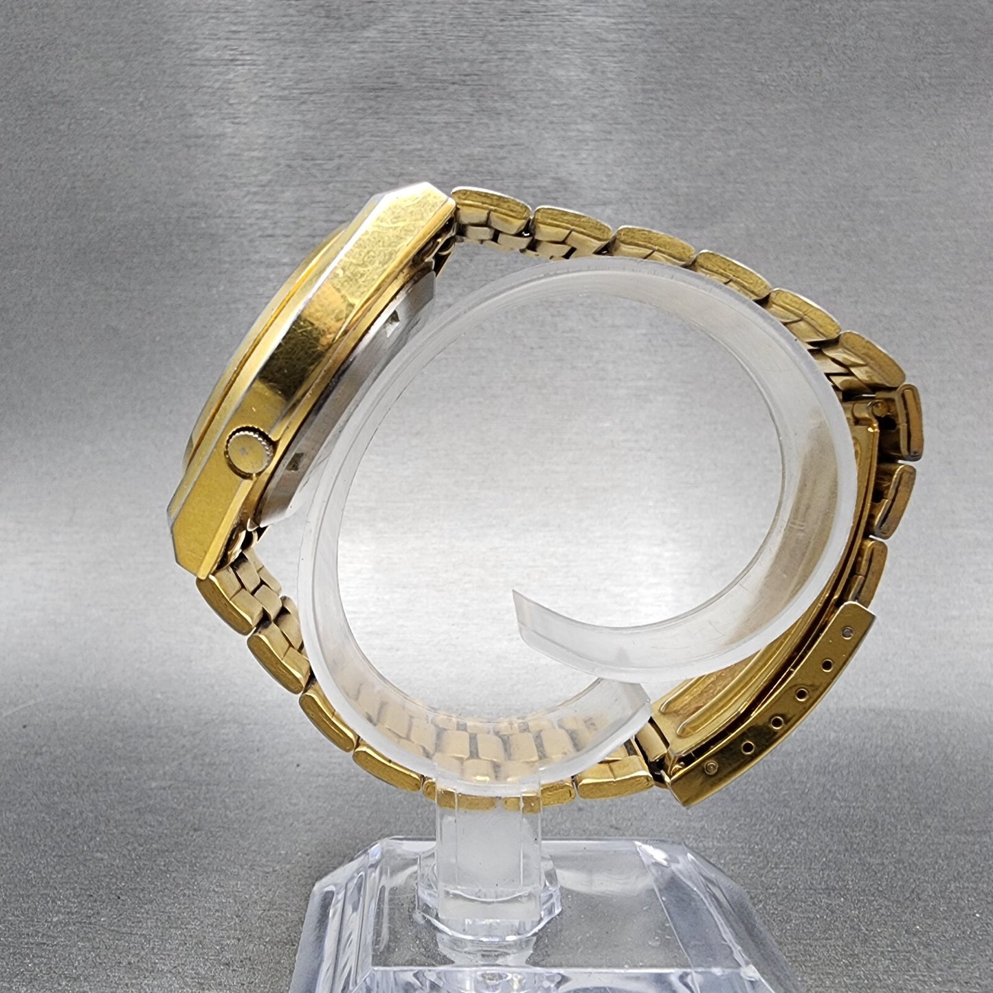 Seiko 5 Automatic Watch Men 38mm White Dial Gold Tone Daydate Round Runs