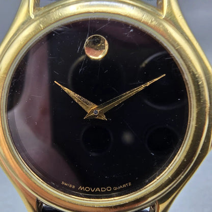 Movado Museum Watch Men 35mm Black Dial Gold Tone Round 87 E4 0863 New Battery M1