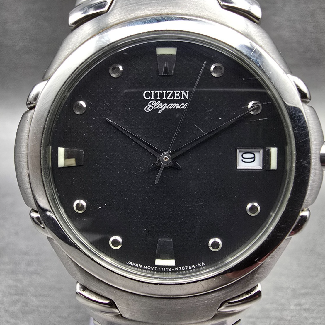 Citizen Elegance Watch Men 34mm Black Dial Silver Tone Date 1112-S66145 New Batt1