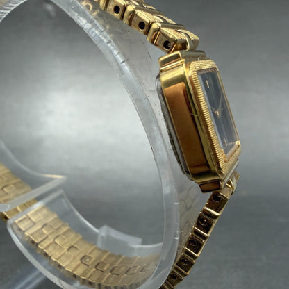 Seiko Watch Women 13mm Black Dial Gold Tone Rectangle 1E20-5689 New Battery NOS3