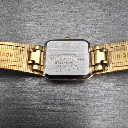 Seiko Watch Women 17mm Gold Dial Gold Tone Rectangle 5420-5390 New Battery VTG10