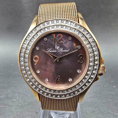 Lucien Piccard Balmhorn Watch Women 37mm MOP Dial Rose Gold Gem set Round Newbat0