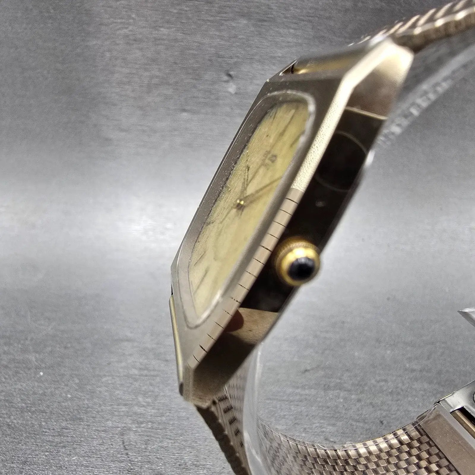 Seiko Tank Watch Men 30mm Gold Dial Gold Tone Rectangle 5931-5341 PARTS Vintage3