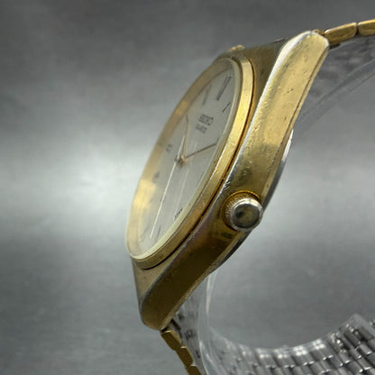 Seiko SQ Watch Men 33mm Silver Dial Gold Tone Date Round 8222-8019 New Battery2