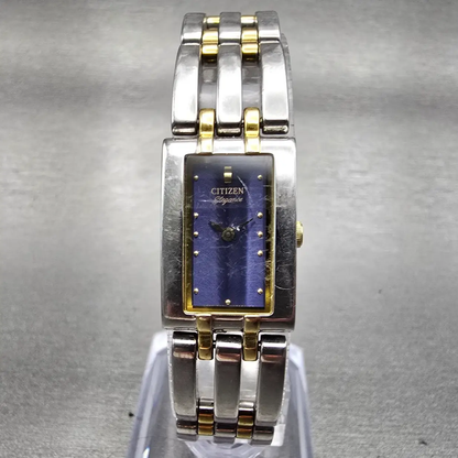 Citizen Elegance Tank Watch Women 15mm Blue Dial Two Tone 5421-H24148 New Batt0