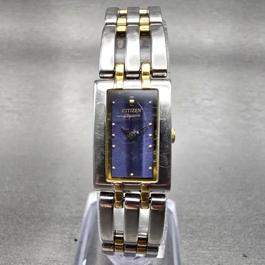 Citizen Elegance Tank Watch Women 15mm Blue Dial Two Tone 5421-H24148 New Batt0
